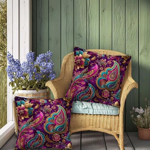 Bohemian Throw Pillow Covers 18x18 Set of 2 | Decorative Cushion Covers for Couch Sofa Bed | Paisley Home Decor Pillow Cases for Living Room Bedroom | Boho Flower Accent - color: Boho Paisley