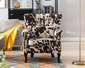 Kmax Cow Print Accent Chair Velvet Wingback Chair with Pillow Nail-Head Channel Tufted Oversized Club Chair for Living Room Bedroom Guest Room - color: Cow