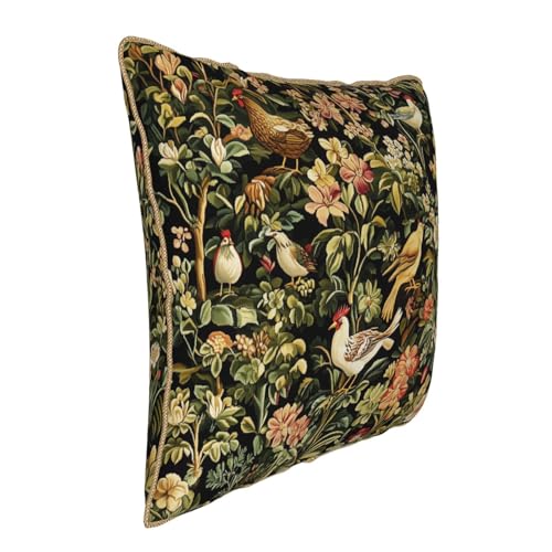 Vintage Birds Floral Velvet Pillow Cover 18x18 Inch Green Leaf Red Flowers Throw Pillows for Couch Farmhouse Cushion Covers Chicken Pillowcase Black Chinoiserie Pillow Case for Sofa Bed Outdoor Decor - color: Chicken, size: 18" x 18" (Pack of 1)