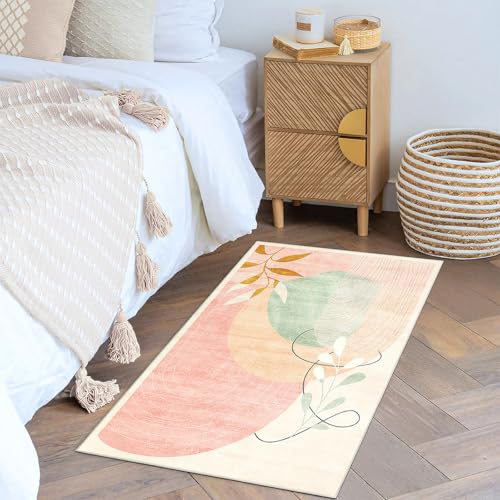 MUJOO 2x3 Washable Rug Small Area Rugs for Entryway Kitchen Bedroom,Boho Non Slip Throw Carpet for Bathroom Entrance Door Mat Mid Century Modern Abstract Botanical Geometric Accent Pink - color: Pink（modern）, size: 2' x 3' (Rectangular)