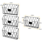 OYEAL Hanging Wall File Organizer Metal Wall File Holder 3 Pockets Mail Organizer Wall Mounted with Hooks for Office Home, Black