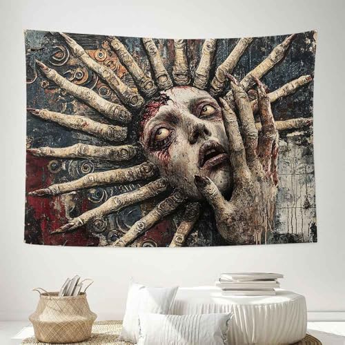 LATETOMT Halloween Tapestry Wall Art Abstract Tapestry Horror Tapestries Gothic Surreal Canvas Print Wall Art for Halloween Party Terrifying Atmosphere LTMTAYW303 - color: Style-2, size: Customize