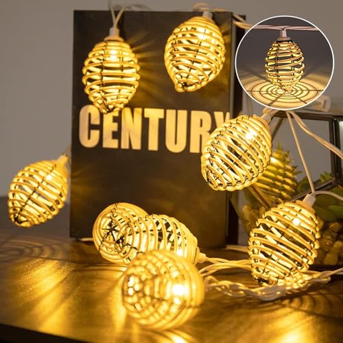 Vigdur Rattan Ball String Lights - 10FT Lantern String Lights Plug in with 10 Led Bulbs, Decorative String Light for Indoor Outdoor Balcony Patio Garden Wedding Bedroom Decor - color: Khaki