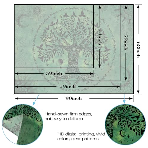 Lunerfex Tree of Life Mandala Tapestry Boho Tapestry for Bedroom Green Tapestries Wall Hanging Living Room Wall Art and Home Decor 44x60 - color: Green, size: 60"L x 44"W