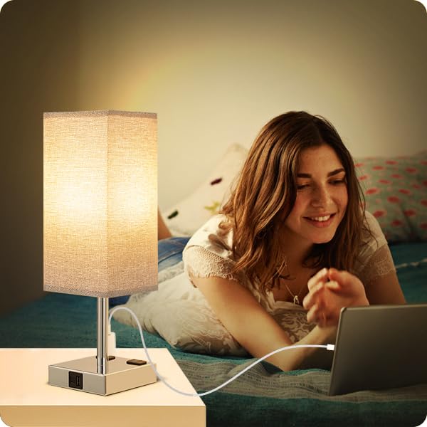 aooshine Gray Set of 2 Touch Lamps with USB Port Nightstand Lamp with USB-C+A Charge Ports & AC Outlets, 3-Way Dimmable Bedside Lamp, Small for Bedroom Living Room (Bulb Included) - color: Gray-Silver