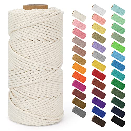 Macrame Cord 4mm x 109Yards (328Feet), Natural Cotton Macrame Rope - 4 Strands Twisted Macrame Cotton Cord for Wall Hanging, Plant Hangers, Crafts, Gift Wrapping and Wedding Decorations, Beige - color: Beige, size: 0.16 in x 109 yd