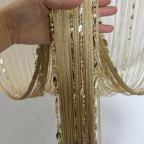 ave split 100cmX200cm Decorative Door String Curtain Beads Wall Panel Fringe Window Room Divider Blind for Wedding Coffee House Restaurant Parts Door Divider Beads Tassel Screen Decoration (gold25) - color: Gold