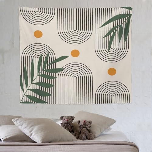 Boho Leaf Tapestries,Mid Century Abstract Green Leaves Tropical Palm Modern Minimalist Geometric Wall Hanging Neutral Home Decor Art for Living Room Bedroom Dorm 40"x30" - color: Boho Leaf-6, size: W40xL30in