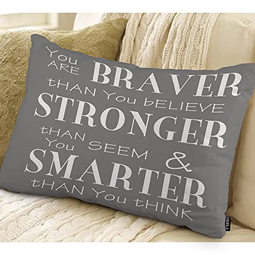 EKOBLA Inspirational Life Quotes Pillow Cases Throw Pillow Covers You are Braver Than You Believe Grey White Square Throw Waist Pillow Case Cushion Cases for Sofa Bedroom Living Room 12x20 Inches - color: Multi-bs03, size: 20" x 12" (Pack of 1)