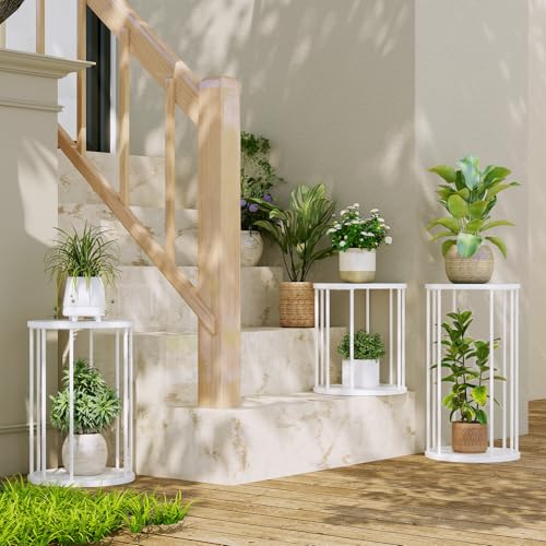 Plant Stand Indoor,small plant stool,Flower Pot Corner stand holder,Mid Century Heavy Duty Metal Tall Home Decor,Modern Round End Table,Small Rustic Display Stand for Living Room,Bedroom(White,21In) - color: 55cm white