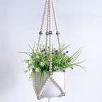 Ochine Macrame Plant Hanger Indoor Hanging Planter Basket Wood Beads Decorative Boho Flower Pot Holder with Round Hooks for Indoor Outdoor Boho Home Decor Handmade Bead Hangers (Not Included Pot)