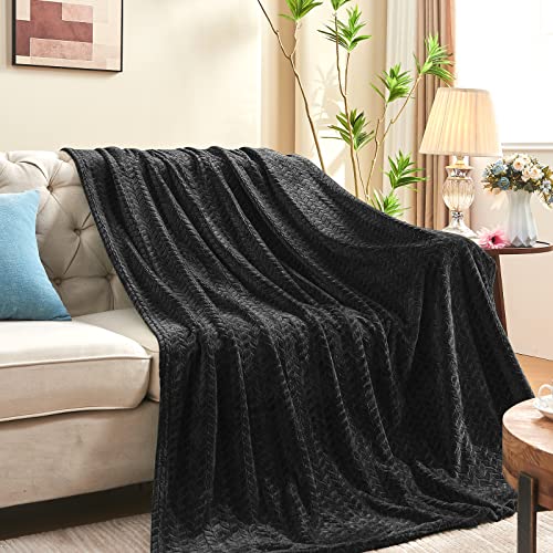 inhand Black Fleece Twin Blanket, Super Soft Flannel Cozy Blankets for Adults, Lightweight Leaves Pattern Fuzzy Blanket for Couch Sofa Bed Office, Warm Plush Blankets for All Season, 60x90 Inches - color: Carbon Black, size: Twin/Twin XL-60x90 IN