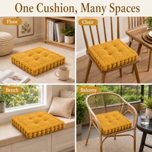ChezMax Floor Pillow & Cushion, Large Meditation Chair Cushions, Thick Square Seat Pad, Soft Velvet Tufted Seating Pouf for Indoor/Outdoor Yoga Bench Rocking Chair Room Tatami Sofa, Yellow 18" x 18" - color: Dark Yellow M