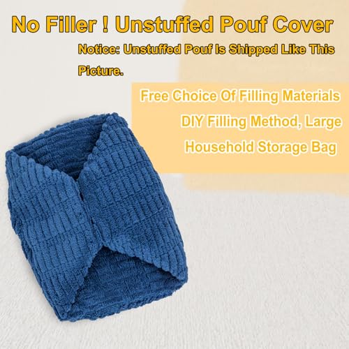 Poofieotto Handmade Unstuffed Ottoman Pouf Cover – Versatile Storage Footstool & Floor Pouf for Living Room, Bedroom, or Wedding Decor | 20" Diameter x 14" Height | Filler Not Included (Navy Blue) - color: Navy Blue