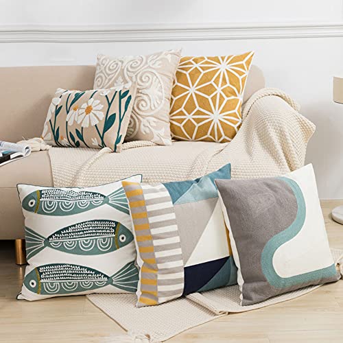 vctops Embroidery Cotton Decorative Throw Pillow Cover Boho Geometric Pattern Cushion Cover for Couch Sofa Bed (Geometric D,18"x18") - color: Geometric D, size: 18" x 18" (Pack of 1)