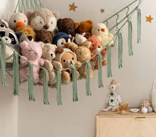 mirolam Stuffed Animal Storage Hammock or Net - Large Toy Hammock Net for Stuffed Animals Corner - Hanging Stuff Animal Organizer Holder Ideas for Plush - Baby Nursery Wall Bedroom Room Decor - color: Olive Green, size: XL Large(51L"*51H"*65"W)
