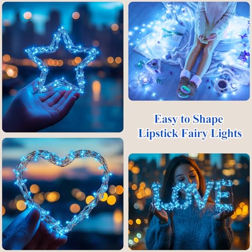 Lakumu 33FT(10M) Blue Fairy Lights, Rechargeable Battery Operated LED String Lights with Timer, 8 Modes Waterproof Twinkle Lights for Bedroom Christmas Wedding Centerpiece Table Decor - color: Blue, size: 33FT