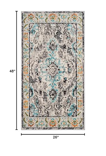 SAFAVIEH Monaco Collection Area Rug - 2'2" x 4', Grey & Light Blue, Non-Shedding & Easy to Clean, Distressed Medallion Design, Ideal for Front Door, Kitchen, Entryway, Accent Space (MNC243G) - color: Grey/Light Blue, size: 2'2" x 4' (Rectangular)