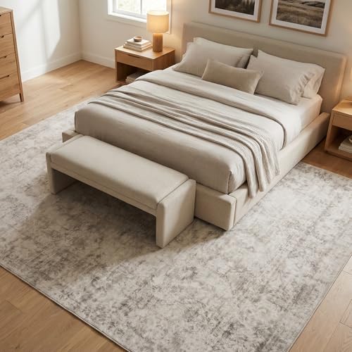 5x7 Area Rugs for Living Room, Machine Washable Rugs, Vintage Non Slip Rug, Faded Style Carpet Stain Resistant, Low Pile Boho Retro Rugs for Bedroom Dining Room Indoor Home Office-Beige 5'x7' - color: Beige, size: 5' x 7' (Rectangular)