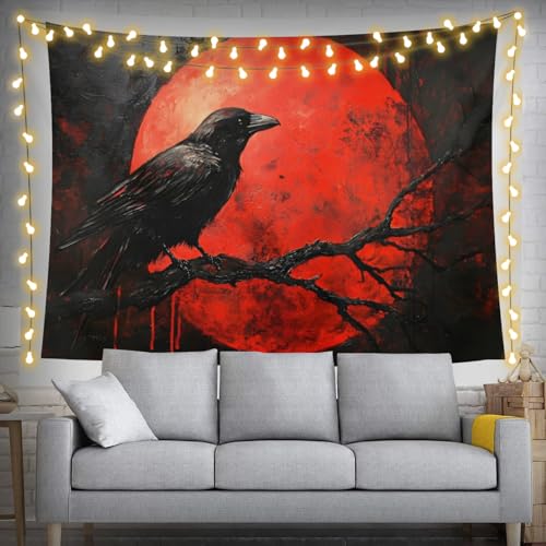 ZKPeFeH Crow Branch Blood Moon Tapestry Crow Tapestry Raven Tapestry Halloween Tapestry Gothic Tapestries Full Moon Tapestry 40x60 Inch - color: Crow Branch Blood Moon 0, size: 40x60 Inch