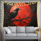 ZKPeFeH Crow Branch Blood Moon Tapestry Crow Tapestry Raven Tapestry Halloween Tapestry Gothic Tapestries Full Moon Tapestry 40x60 Inch - color: Crow Branch Blood Moon 0, size: 40x60 Inch