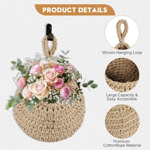 Water Drop Boho Wall Hanging Fruit Baskets for Kitchen - Bohemian Home Decor, Hanging Storage to Keep Fruits Fresh & Kitchen Tidy. - color: Khaki hemp rope