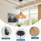3 Pack Brown Woven Pendant Light Fixtures,11.81" Rattan Pendant Lights Farmhouse Basket Light Fixture Adjustable Boho Hanging Lamp for Kitchen Island Bedroom Dining Room Foyer Hallway - color: flower+brown
