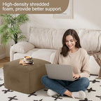 MeMoreCool Square Stuffed Pouf Ottoman Foot Rest, Floor Pouf Foot Stool with Foam Chunk Filling, Soft Stuffed Ottoman Footrest for Living Room, Light Coffee - color: Grid Light Coffee