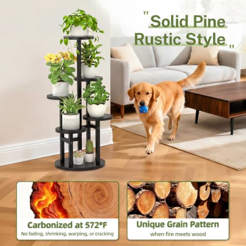 iDavosic.ly 5 Tier Plant Stand Indoor, Tiered Corner Wood Multiple Flower Holder Shelf, Tall Orchid Display Rack for Living Room Bedroom, Black - color: Pine Black, size: 5 Tiers