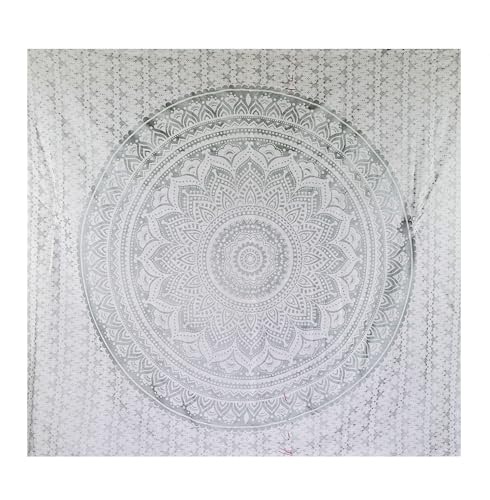 FURNISHFUL FINESSE Handmade Cotton Mandala Wall Tapestry - White Silver Ombre Boho Wall Decor, Bohemian Hippie Room Hanging for Bedroom, Dorm & Living Room Aesthetic - 30x40 Inches - color: Silver, size: 40"L x 30"W