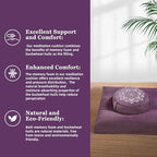 Meditation Cushion Set Zafu & Zabuton – Buckwheat Hull & Memory Foam, Adjustable Floor Pillow for Yoga, Meditation & Sitting, Removable Velvet Cover (Purple) - color: Purple