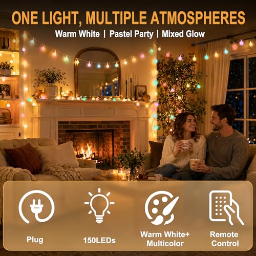OMIKA 50FT Connectable Globe String Lights Outdoor Waterproof, 150 LED Fairy Lights with Remote Timer, Multicolor and Warm White Plug in Pastel String Lights for Indoor,Bedroom, Party, Classroom Décor - color: Color Changing, size: 50ft 150LED