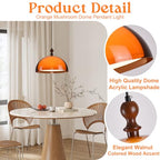 Orange Mushroom Pendant Light Modern Double Layer Dome Acrylic Hanging Light Mid Century 3 Selectable Colors Ceiling Light Fixture for Living Room Dining Room Bedroom Hallway