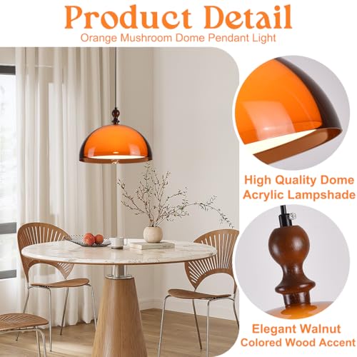 Orange Mushroom Pendant Light Modern Double Layer Dome Acrylic Hanging Light Mid Century 3 Selectable Colors Ceiling Light Fixture for Living Room Dining Room Bedroom Hallway
