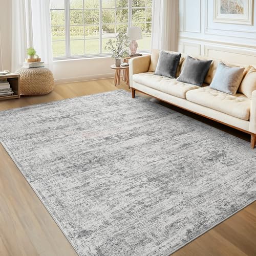 6x9 Area Rugs for Living Room - Grey Machine Washable Non-Slip Modern Rugs for Bedroom - Low Pile Thin Large Floor Carpet for Dinning Room Home Office (Neutral Gray, 6'x9') - color: Neutral Grey, size: 6' x 9' (Rectangular)