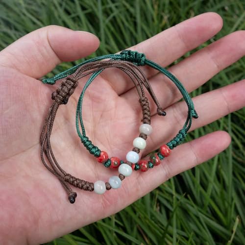 Handmade Green Boho Bracelets for Women, Bohemian Ceramic Beads Bracelets for Friends, Trendy Porcelain Stone Beaded Bracelets for Sisters - color: white and red