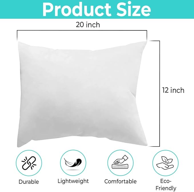 12 x 20 Throw Pillow Insert - Pack of 2 White, Down Alternative Pillow Inserts for Decorative Pillow Covers, Throw Pillows for Bed, Couch Pillows for Living Room (12x20 Inch (Pack of 2))