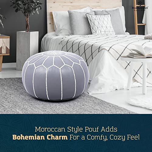 Marrakesh Gallery Genuine Leather Round Pouf Unstuffed - Moroccan Ottoman Footstool, Footrest Cover - Boho Decor - Bohemian Living Room, Bedroom, Kids Room, Gift & Wedding - color: Grey