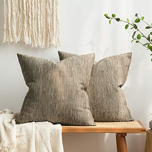 MIULEE Pack of 2 Decorative Burlap Linen Throw Pillow Covers Modern Farmhouse Pillowcases Rustic Woven Textured Cushion Cover for Sofa Couch Bed 16x16 Inch Light Brown - color: Light Brown, size: 16" x 16" (Pack of 2)