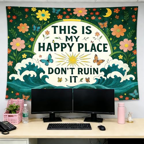 gsgfdshf Vintage Funny Garden Wall Tapestry, Plant Room Decor, This is My Happy Place Don't Ruin It Tapestry Wall Hanging for Bedroom Living Room Home Office Decor, 50x60 Inch - color: Landscape Text-Tapestry-B