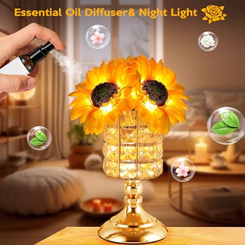 Sunflower Lamps for Women-Sunflower Flower Touch Lamp with 3-Color Infinitely Dimming,10+ Hours Runtime-Ideal Gift for Mom,Flower Decor for Bedroom and Office,USB Charge,IP44 Waterproof - style: Sunflower-Cylinder