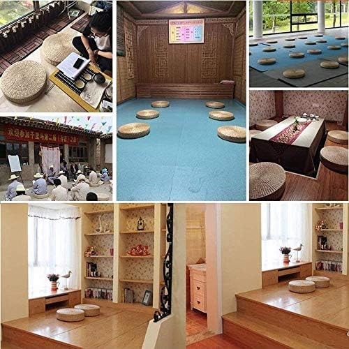 Meditation Pillow,Tatami,Floor Cushion,Floor Pillow,15.7inch / 40cm Dia Straw Floor Seat Cushion for Deep Thought Leisure Round Shape Soft Pouf Light Yellow Knitted Tatami Cushion