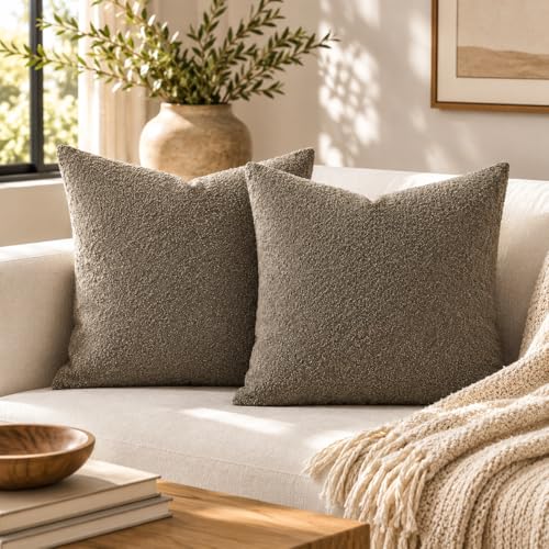 JoraLion 26x26 inch Boucle Throw Pillow Covers, Brown Woven Texture Neutral Pillow Cover Breathable Cushion Case for Couch Sofa Bed Living Room Home Decor, Pack of 2, No Insert - color: Brown, size: 26" x 26" (Pack of 2)