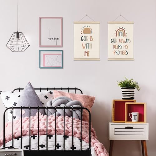 DOI-LANEE Christian Canvas Wall Art, Set of 2 Christian Nursery Artwork, Classroom Posters Hanger Frame, Sunday School Decorations, Boho Rainbow Classroom Decor 16x12 Inch - color: Off-White A05