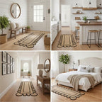Jute Runner Rug 2x6 ft Handcrafted with Scalloped Black Border – Boho Farmhouse Entryway Kitchen Hallway Runner Rug, Natural Fiber Woven Floor Carpet for Living Room Bedroom - size: 2' x 6' (Rectangular)