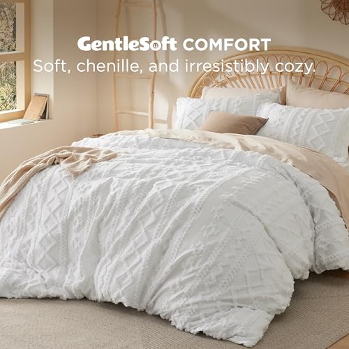Bedsure Boho Duvet Cover Cal King Size, Soft & Comfortable Elegant Design Boho Bedding for Decoration, Machine Washable Comforter Cover for All Seasons,Includes 1 Duvet Cover & 2 Pillow Shams,White - color: 04 - White - Elegant (No Comforter), size: Cal K