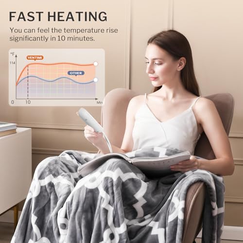 VENTIMI Electric Heated Blanket Throw, Heating Blanket with 5 Heat Settings & 3 Hours Auto-Off Timer, Warm Flannel Sherpa Heated Throw for Winter, Overheat Protection, 50’’×60’’, Machine Washable - color: Gray, size: Throw