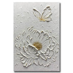 Boiee Art,30x45Inch Hand Painted Textured White Flower Oil Painting On Canvas Gold Acrylic Wall Art Abstract Landscape Paintings Stretched and Framed Ready to Hang - color: Creamy white&Gold, size: 30"L x 45"W