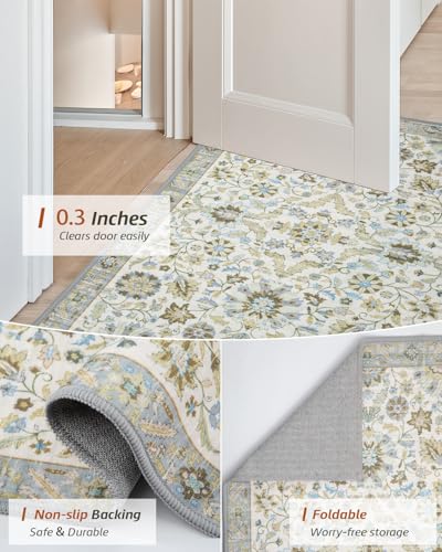 MINIDEAR 2x6 Runner Rugs for Entryway, Kitchen, Washable Rugs for Bedroom Non Slip Vintage Rug with Floral Print Carpet Mat for Home, Daisy - color: Daisy, size: 2' x 6' (Rectangular)