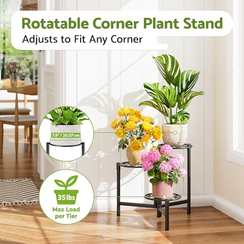 Metal Plant Stand Outdoor Indoor, 3 Tier Foldable Corner Tall Plant Shelf for Multiple Plants Flower Pot Holder Display Stand for Living Room Balcony Garden Patio -BlackS - color: BlackS, size: 3-tiers